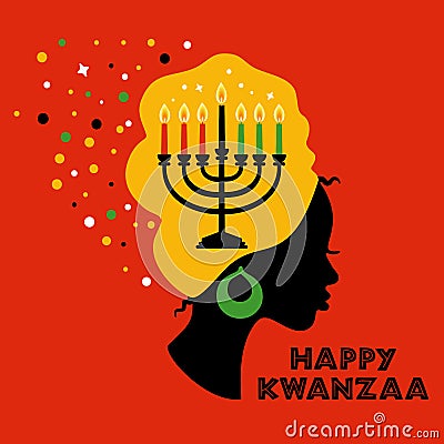 Greeting card for Kwanzaa with African women. Vector illustration. Happy Kwanzaa decorative greeting card. seven kwanzaa Vector Illustration