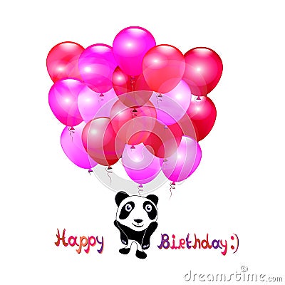 Greeting card with little cute panda and Balloons. Happy Birthday. Vector Vector Illustration