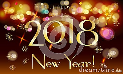 Gold Happy New Year bokeh lights fireworks 2023 template decoration Vector Illustration