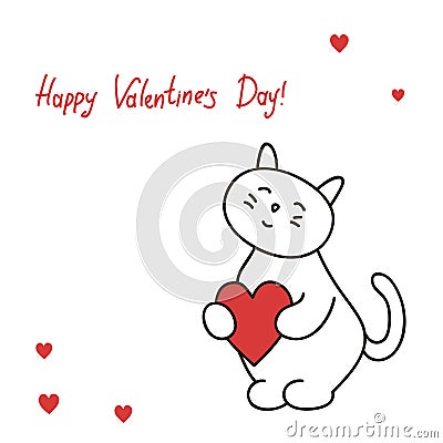 Greeting card Lovely kitty holds heart for the day St. Valentine Stock Photo