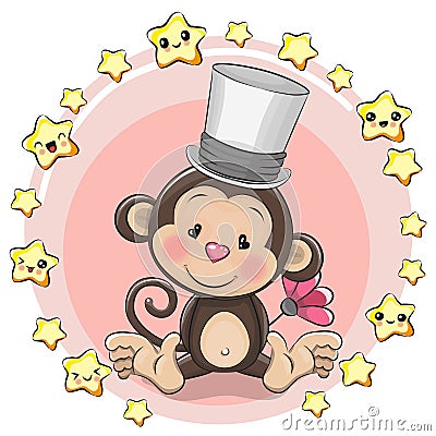 Greeting card Monkey with stars Vector Illustration