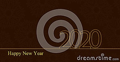 Greeting card for the new year with numbers 2020 from golden chains and a transparent Arabic ornament. Text Happy New Year. Vector Vector Illustration