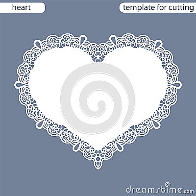 Greeting card with openwork border, paper doily under the cake, template for cutting in the form of heart, valentine card, weddin Vector Illustration