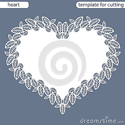 Greeting card with openwork border, paper doily under the cake, template for cutting in the form of heart, valentine card, weddin Vector Illustration