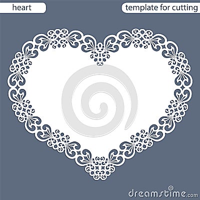 Greeting card with openwork border, paper doily under the cake, template for cutting in the form of heart, valentine card, weddin Vector Illustration