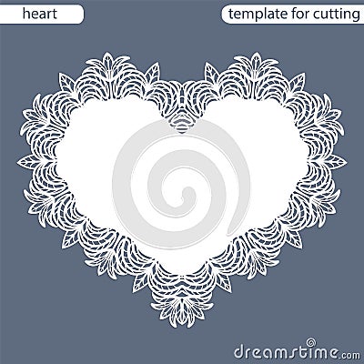 Greeting card with openwork border, paper doily under the cake, template for cutting in the form of heart, valentine card, weddin Vector Illustration