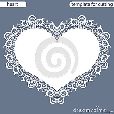 Greeting card with openwork border, paper doily under the cake, template for cutting in the form of heart, valentine card, weddin Vector Illustration