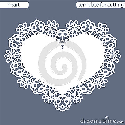 Greeting card with openwork border, paper doily under the cake, template for cutting in the form of heart, valentine card Vector Illustration