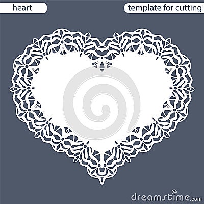 Greeting card with openwork border, paper doily under the cake, template for cutting in the form of heart, valentine card, weddin Vector Illustration