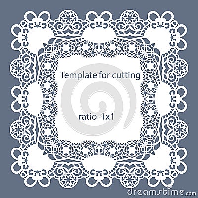 Greeting card with openwork border, paper doily under the cake, template for cutting, wedding invitation, decorative plate is lase Vector Illustration