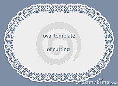Greeting card with openwork oval border, paper doily under the cake, template for cutting, wedding invitation, decorative plate Vector Illustration