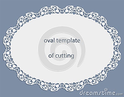 Greeting card with openwork oval border, paper doily under the cake, template for cutting, wedding invitation, decorative plate Vector Illustration