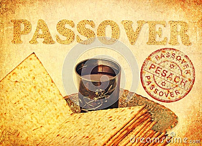 Greeting card with the Passover Pesach - spring Great Jewish Holiday Stock Photo