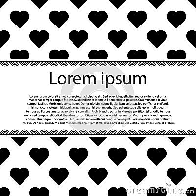 Greeting card with patterns of black hearts. Valentines day post card. Vector Illustration