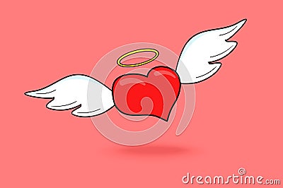 Cartoon heart with wings logo - Valentine`s day Vector, isolated vector illustrationvector silhouettes of birds at tree, Vector Illustration