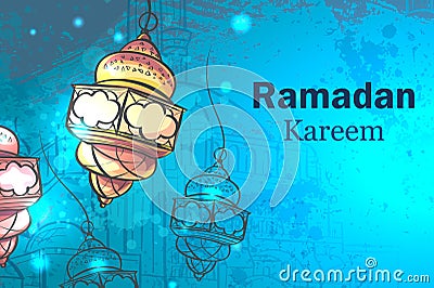 Greeting Card Ramadan Kareem. Lamps for Ramadan. Vector Illustration