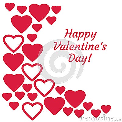 Greeting card with red hearts and inscription Happy Valentines Day. Vector Cartoon Illustration