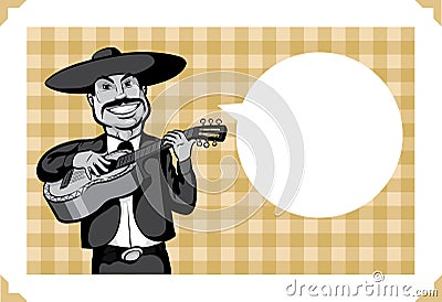Greeting card with singing mexican mariachi singer with guitar Vector Illustration