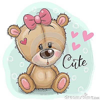 Greeting card Teddy Bear girl on a blue background Vector Illustration