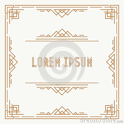 Greeting card template geometric art deco style square shape with gold frame Vector Illustration