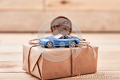 Greeting card and toy car. Stock Photo