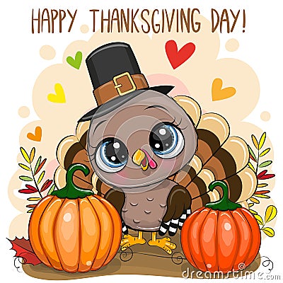 Greeting Card with turkey bird Vector Illustration