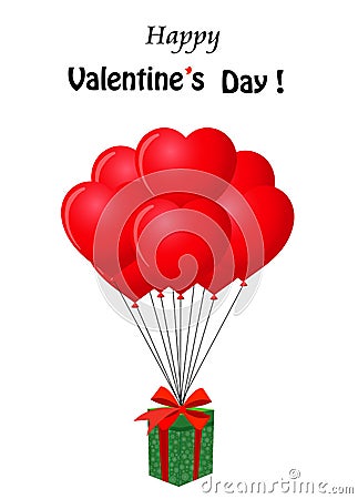 Greeting card for Valenines day with gift and balloons Stock Photo