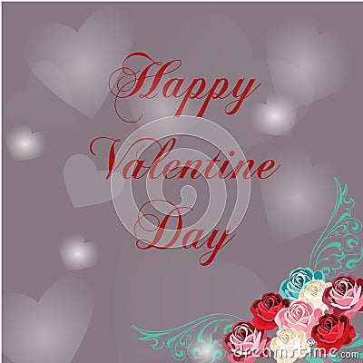 Greeting card for Valentine`s Day. Background with blurred hearts. Vector Illustration