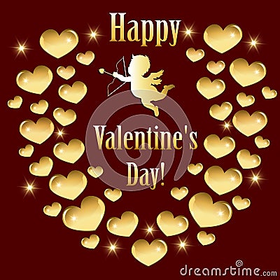 Greeting card for Valentine`s day with gold cupid Stock Photo