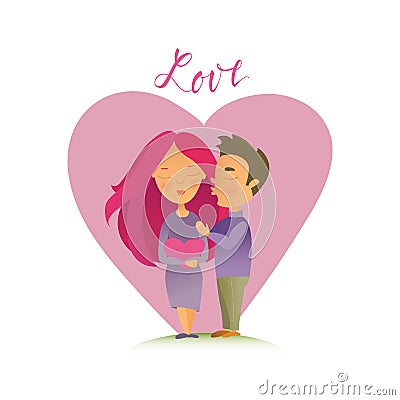 Greeting card with Valentine`s day holiday. Vector Illustration