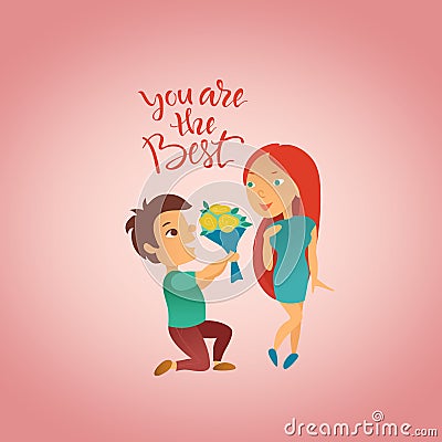 Greeting card with Valentine`s day holiday. Cartoon Illustration