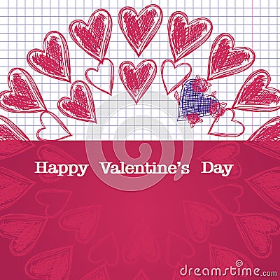 Greeting card for Valentine's day, sketch on a school note book Vector Illustration