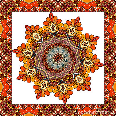 Greeting card or wedding invitation with flower - mandala in indian style. Vector Illustration