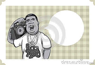Greeting card with wrapper with boombox stereo Vector Illustration