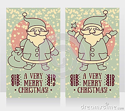 Greeting cards for christmas with cute happy Santa Claus Vector Illustration