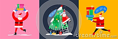 Greeting cards with cute Santa Claus. Vector Illustration