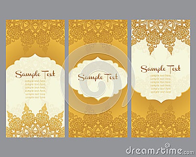 Greeting cards in east style on gold background Vector Illustration