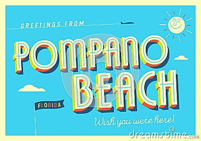 Greetings from Pompano Beach, Florida, USA Vector Illustration
