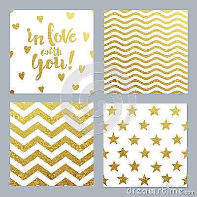 Greeting cards set of confetti gold glitter background Vector Illustration