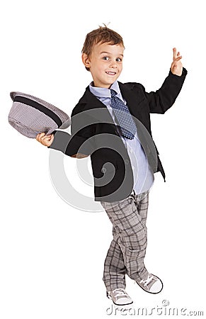 Greeting cool pretty stylish little boy Stock Photo