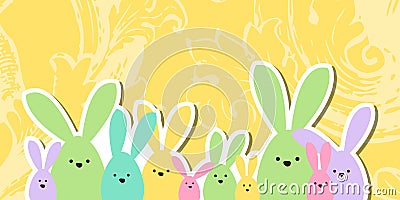 Greeting Easter card, colorful easter bunny family Vector Illustration