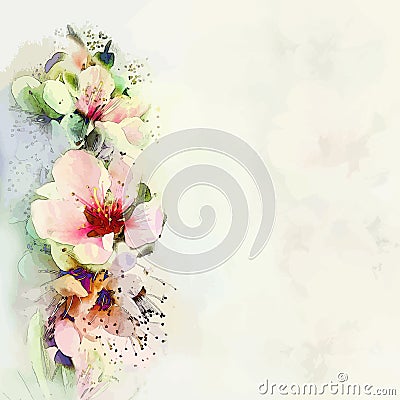 Greeting floral card with bright spring flowers Vector Illustration