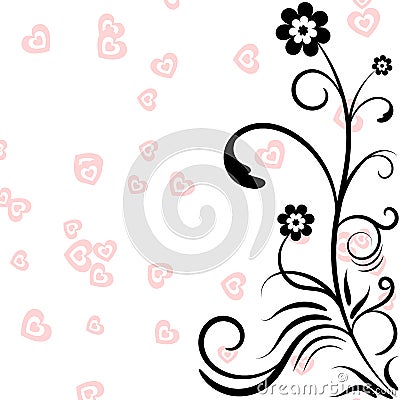 Greeting frame with red hearts and floral pattern background for Valentines Days Vector Illustration