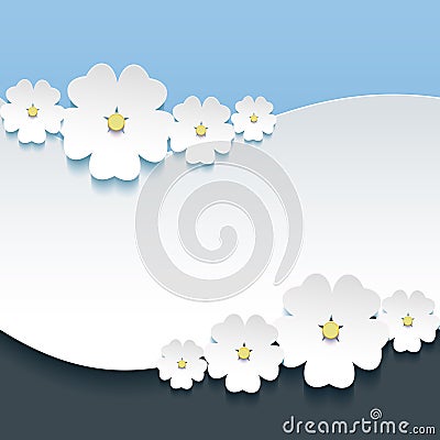 Greeting or invitation card with 3d flowers sakura Vector Illustration