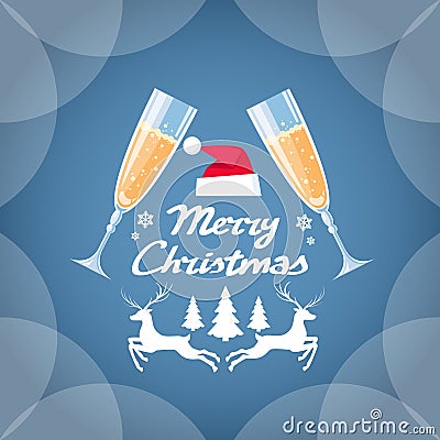 Greeting Invitation Card Two Glasses Champagne Vector Illustration