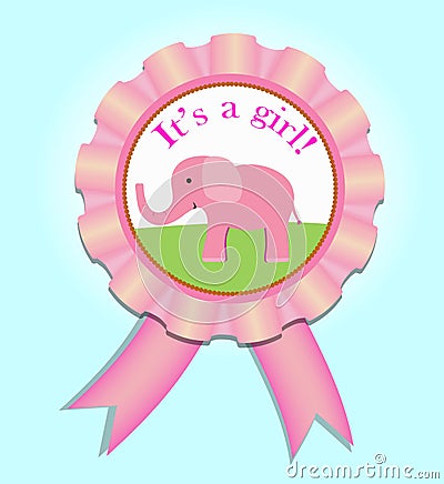 Greeting satin medal for baby girl. Baby Shower illustration Cartoon Illustration