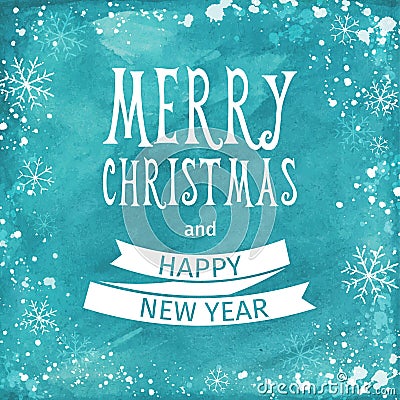 Greeting watercolor Card. Merry Christmas lettering. Vector Vector Illustration