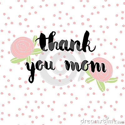 Greeting watercolor card. Mother's day.Thank you mom.Colorful hand drawn background with pink and violet colors. Stock Photo