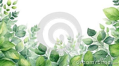 Greeting, Watercolor green leaves background. Wedding Invitation Stock Photo