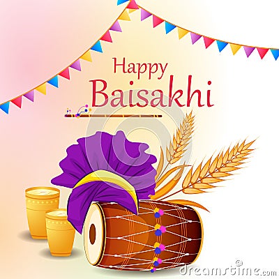 Greetings background for Punjabi New Year festival Vaisakhi celebrated in Punjab India Cartoon Illustration